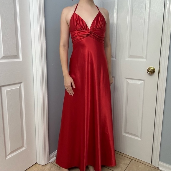 Vintage Jessica McClintock Dress Long Red Formal Satin Sexy Size 6 Extra Small - Picture 1 of 9